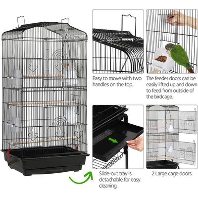 Open Play Top Bird cage with Rolling Stand for Cockatiel Sun Conure Parakeet (Black)