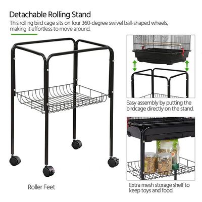 Open Play Top Bird cage with Rolling Stand for Cockatiel Sun Conure Parakeet (Black)