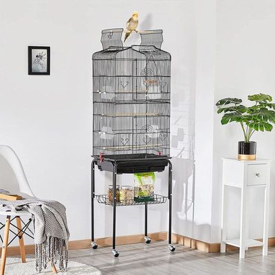 Open Play Top Bird cage with Rolling Stand for Cockatiel Sun Conure Parakeet (Black)