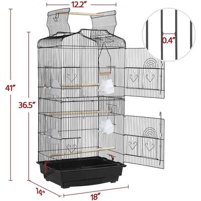 41-Inch Open Top Medium Bird Cage for Parakeets, Finches, Canaries, Lovebirds, Small Quaker Parrots, Cockatiels, Budgies, and Green Cheek Conures – Perfect for Travel and Flight. (Black)