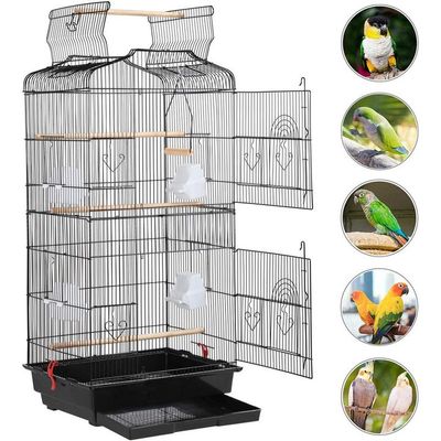 41-Inch Open Top Medium Bird Cage for Parakeets, Finches, Canaries, Lovebirds, Small Quaker Parrots, Cockatiels, Budgies, and Green Cheek Conures – Perfect for Travel and Flight. (Black)