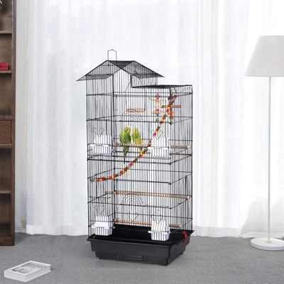 39-Inch Roof-Top Large Flight Bird Cage for Small Quaker Parrots, Cockatiels, Sun Parakeets, Green Cheek Conures, Budgies, Finches, Lovebirds, and Canaries. Perfect for Pet Birds! (Black)