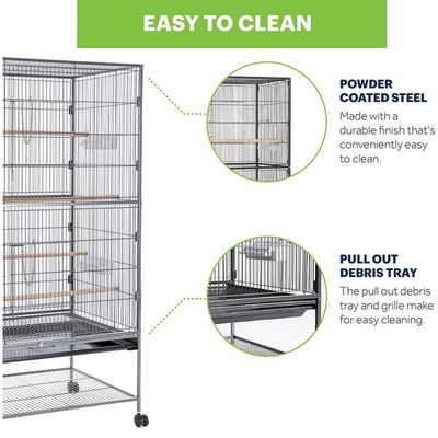 153cm Wrought Iron Standing Large Flight King Bird Cage for Cockatiels African Grey Quaker Amazon Sun Parakeets Green Cheek Conures Parrot Bird Cage Birdcage with Stand (X Large)
