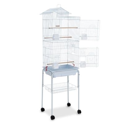 Roof Top Large Bird cage with Rolling Stand for Cockatiel Sun Conure Parakeet (White)