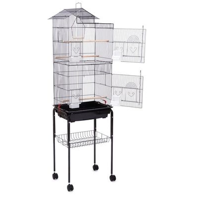 Roof Top Large Bird cage with Rolling Stand for Cockatiel Sun Conure Parakeet (Black)