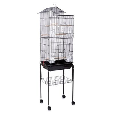 Roof Top Large Bird cage with Rolling Stand for Cockatiel Sun Conure Parakeet (Black)