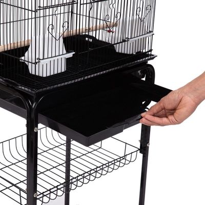 Roof Top Large Bird cage with Rolling Stand for Cockatiel Sun Conure Parakeet (Black)