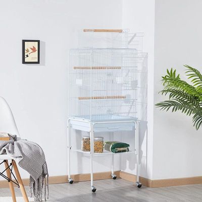 Bird Cage with Rolling Stand White