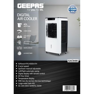 Air Cooler, 20L Tank & Ice Compartment, GAC9495 | Portable Ergonomic Design with 4 Speed | LED Control Panel with Remote | Wide Oscillation | Ideal for Home, Office & More