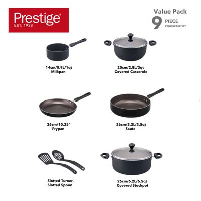 Prestige 9 Pcs Value Pack Cookware Set | Non-stick Pots and Pans Set | Induction Base Cooking Set - PR22482