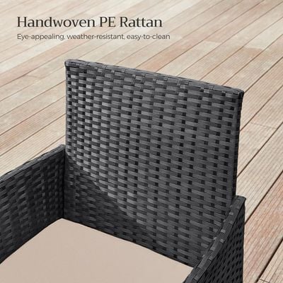 Songmics Modern Outdoor Lt Pf004 Rattan Patio Furniture Set, 2 Chair With Cushions And 1 Glass Table, Ideal For Garden, Balcony, And Office Lounge - Black