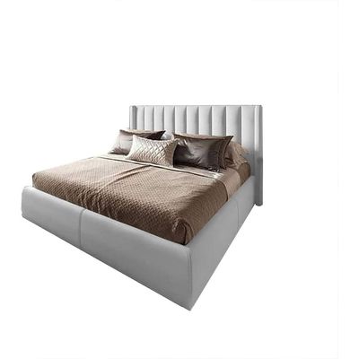 ODEN 87 White Velvet Upholstered King Bed Frame  180x200 cm with Painted Swedish Wood & Geometric Headboard  Modern Luxury Design by Nice Home