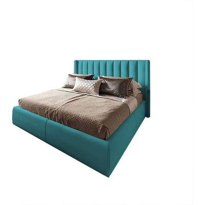ODEN 87 Turquoise Velvet Upholstered King Bed Frame  180x200 cm with Painted Swedish Wood & Geometric Headboard  Modern Luxury Design by Nice Home