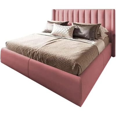 ODEN 87 Light Pink Velvet Upholstered King Bed Frame  180x200 cm with Painted Swedish Wood & Geometric Headboard  Modern Luxury Design by Nice Home