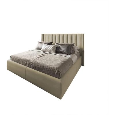 ODEN 87 Ivory Velvet Upholstered King Bed Frame  180x200 cm with Painted Swedish Wood & Geometric Headboard  Modern Luxury Design by Nice Home