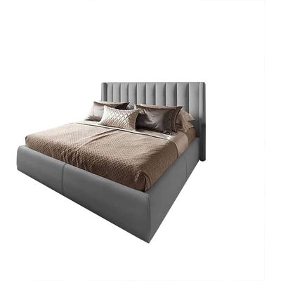 ODEN 87 Gray Velvet Upholstered King Bed Frame  180x200 cm with Painted Swedish Wood & Geometric Headboard  Modern Luxury Design by Nice Home