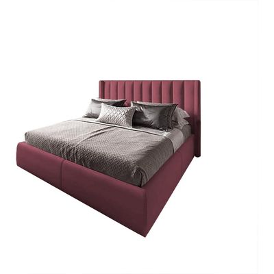 ODEN 87 Dark Pink Velvet Upholstered King Bed Frame  180x200 cm with Painted Swedish Wood & Geometric Headboard  Modern Luxury Design by Nice Home