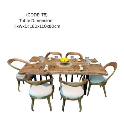 T5 Walnut Wooden Table Dining Set - 230×140×86Cm-Natural Wood Color