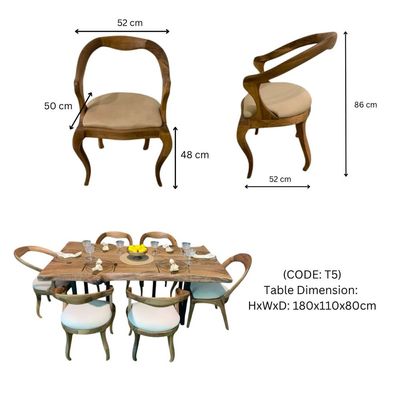 T5 Walnut Wooden Table Dining Set - 230×140×86Cm-Natural Wood Color