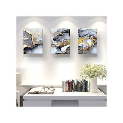 Abstract Art, Modern Gold Fluid Ink Canvas Wall Art Prints For Bedroom Living Room Office Home Decor Picture Artwork Ready To Hang Framed 12X16