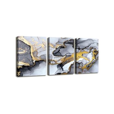 Abstract Art, Modern Gold Fluid Ink Canvas Wall Art Prints For Bedroom Living Room Office Home Decor Picture Artwork Ready To Hang Framed 12X16