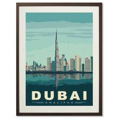  Burj Khalifa Dubai Landscape Vintage Travel Poster - Retro Art Print On Canvas For Home Decor (45.7L X 30.5W Cm)