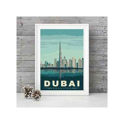  Burj Khalifa Dubai Landscape Vintage Travel Poster - Retro Art Print On Canvas For Home Decor (45.7L X 30.5W Cm)