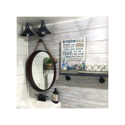 Bathroom Decor Canvas Wall Art Rustic Bathroom Rules Sign Picture Navy Blue Bathroom Wall Decor Painting Framed Modern Artwork For Bathroom Toilet Laundry Room Decor 16X24 Inch