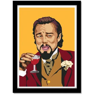 Leonardo Di Caprio Django Unchained Laugh Meme Framed Acrylic Glass Poster (10 Inch X 13 Inch, Multicolour)