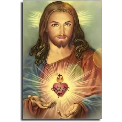  Unframed Catholic Jesus Poster Print On Canvas –Christian Religious Wall Art Print (Sacred Heart Of Jesus-1, 16X24Inch) For Living Room