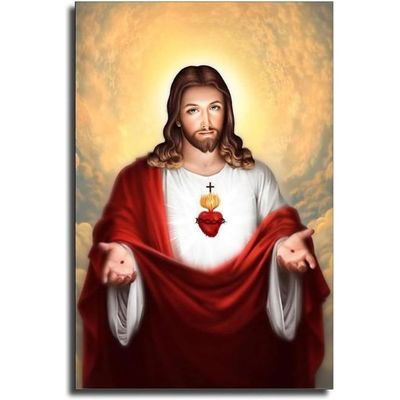 Unframed Catholic Jesus Poster Print On Canvas –Christian Religious Wall Art Print (Sacred Heart Of Jesus-2, 22X34Inch) For Living Room