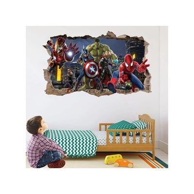  Superhero Wall Decal, Creative 3D Wallpaper Stickers For Kids, Peel And Stick Wall Decal For Playroom, Living Room, Kids Room, Background Wall Decor - 36"X23"