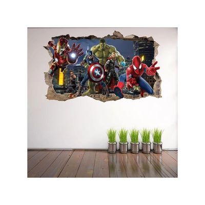  Superhero Wall Decal, Creative 3D Wallpaper Stickers For Kids, Peel And Stick Wall Decal For Playroom, Living Room, Kids Room, Background Wall Decor - 36"X23"