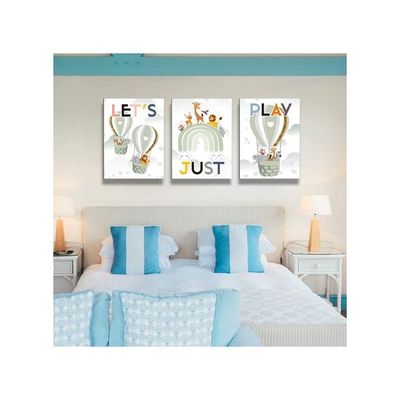 Ncyel Framed 3Pces Kids Room Canvas Wall Art Decor Cute Color Animals Playroom Nursery Green Rainbow Hot Ball Poster Lion Giraffe Prints Picture Painting For Boys Girls Baby Bedroom Bathroom Gifts