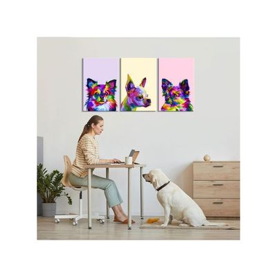 3 Piece Colorful Dog Wall Art Pomeranian & Chihuahua Canvas Print Animal Wall Decor Dog Posters For Wall Puppy Wall Art For Nursery Kids Room Decor