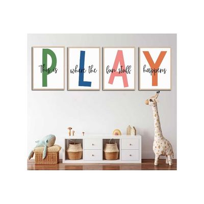 4Pcs Kids Playroom Wall Art Childrens Playroom Canvas Posters Prints Boy Kids Room Let'S Play Wall Decor Pictures Toddler Nursery Bedroom Artwork Decoration Unframed