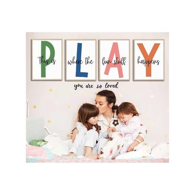 4Pcs Kids Playroom Wall Art Childrens Playroom Canvas Posters Prints Boy Kids Room Let'S Play Wall Decor Pictures Toddler Nursery Bedroom Artwork Decoration Unframed