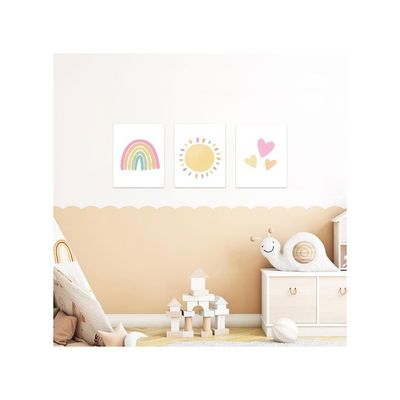 Rainbow Sun Hearts Wall Art Prints - Set Of 3 Posters For Nursery, Baby, Or Kid'S Room Decor, Room Decoration - 8X10 Inch Unframed