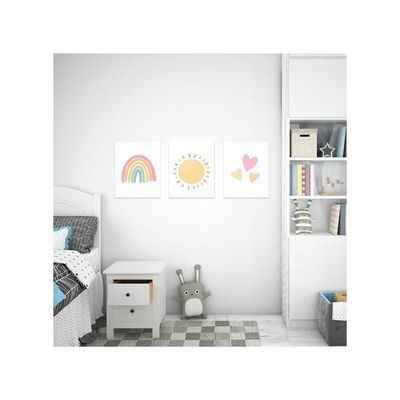 Rainbow Sun Hearts Wall Art Prints - Set Of 3 Posters For Nursery, Baby, Or Kid'S Room Decor, Room Decoration - 8X10 Inch Unframed