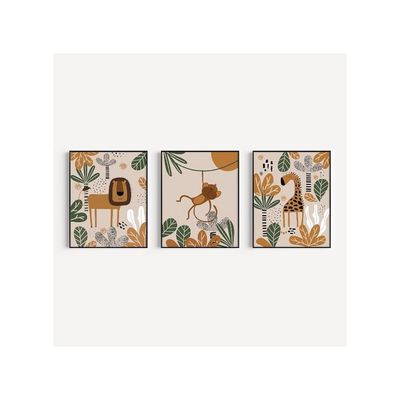 Safari Nursery Wall Art Prints - Set Of 3 - Animals Wall Art Posters For Kids Room Decor - 8X10 Inch Unframed