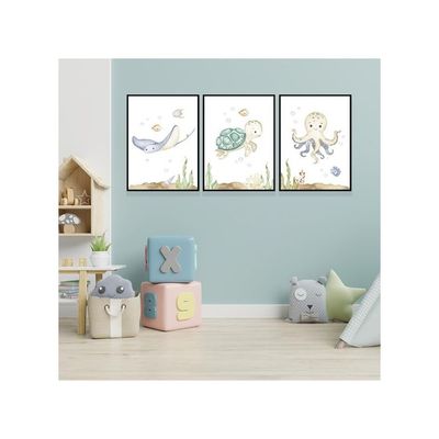 Szong 3 Piece Sea Animals Nursery Canvas Wall Art