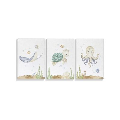 Szong 3 Piece Sea Animals Nursery Canvas Wall Art