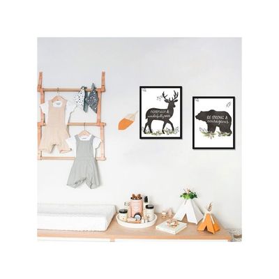 Framed Woodland Motivational Quote Wall Decor, Bible Verse Wall Art For Baby Room Classroom, Set Of 3 8X10Inch Adventure Woodland Canvas Decor With Black Frame