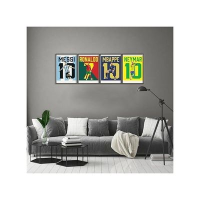  Unframed Messi, Ronaldo, Mbappe, Neymar Soccer Canvas Poster (Set Of 4, 8X12Inch Each)