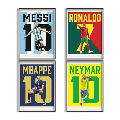  Unframed Messi, Ronaldo, Mbappe, Neymar Soccer Canvas Poster (Set Of 4, 8X12Inch Each)