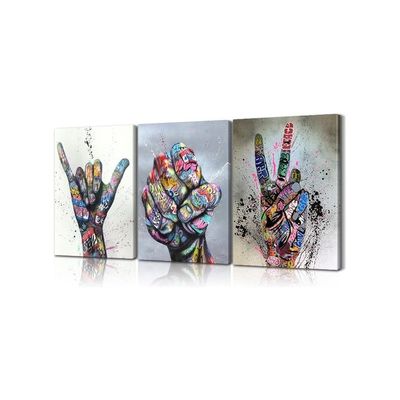 3 Piece Pop Art Poster Wall Decor Street Colorful Paintings For Canvas Bedroom Living Room 12''Wx16''H