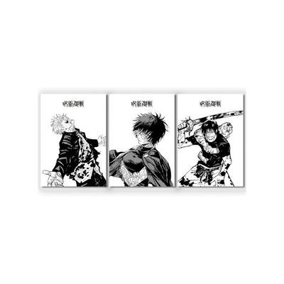 3 Piece Poster, Jujutsu Kaisen Canvas Wall Art, Gojo Satoru Black And White Manga Art Kinji Hakari Print Painting For Room Decor Anime Artwork Fan Gift 12‘’X16‘’ Unframed