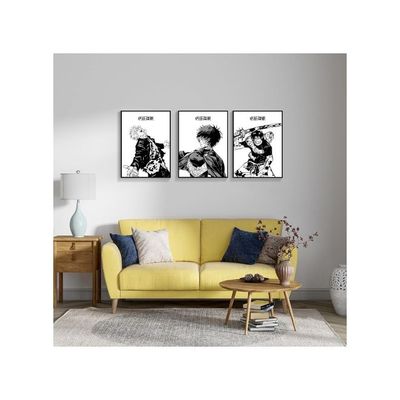 3 Piece Poster, Jujutsu Kaisen Canvas Wall Art, Gojo Satoru Black And White Manga Art Kinji Hakari Print Painting For Room Decor Anime Artwork Fan Gift 12‘’X16‘’ Unframed