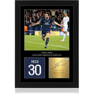 Messi Signed A4 Framed Photo Display - Reproduced Digital Signature - Gift For Psg Fans