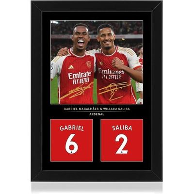  Gabriel And Saliba Defensive Duo A4 Framed Photo Display - Reproduced Digital Signature - Gift For Arsenal Fans